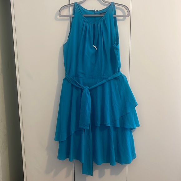 Tahari Asl Womens Blue Tiered Knee Length Belted halter NWOT - Picture 2 of 8